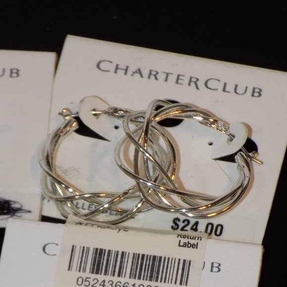 Lot 7 Pairs NWTs $138 Charter Club Hoop Earrings Bundle . Crystal, SW & More - Picture 6 of 10